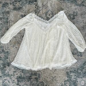 Zimmerman Blouse Womens Small 1 White Polkadot Silk Sheer Lace Ethereal Top
